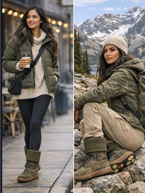 The North Face “Alana” Gorpcore
Olive Suede & Knit Hybrid Boots - Size 8, GUC